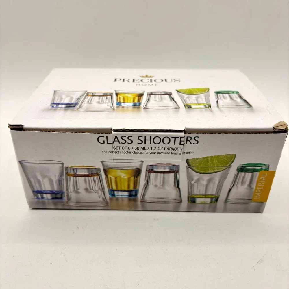 Precious Home Glass Shooters Set of 6 Multi‎ Color Base 1.7oz Shot Glasses New